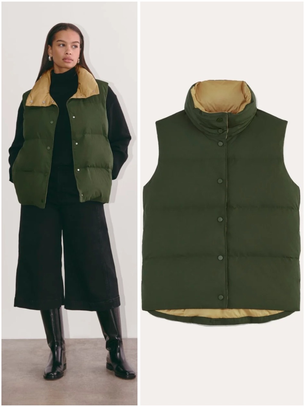 Everlane The Puffer Vest Dark Forest Green Reversible Puffer Jacket Small NWT
